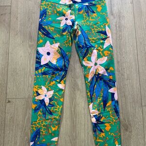 Nike Collab Collaboration Flower Pink Green Floral Leggings XL L Extra Large